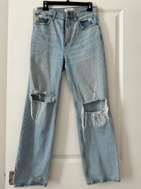 Abercrombie & Fitch Light Blue Distressed Straight-Leg Jeans